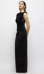 Column High-Neck Sleeveless Zipper Up Floor-Length Mother of the Bride Dress