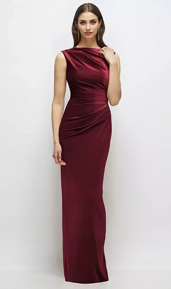 Column High-Neck Sleeveless Zipper Up Floor-Length Mother of the Bride Dress