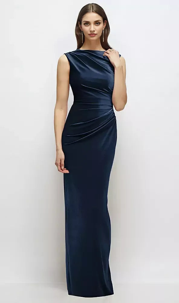 Column High-Neck Sleeveless Zipper Up Floor-Length Mother of the Bride Dress