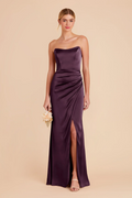 Elegant Convertible Satin Ruched Waist High Slit Floor-Length Bridesmaid Dress