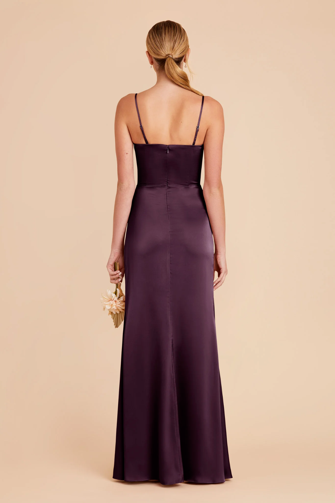 Elegant Convertible Satin Ruched Waist High Slit Floor-Length Bridesmaid Dress