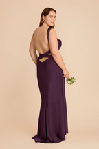 Elegant Cowl Neck Satin Bridesmaid Dress with Crisscross Open Back and Mermaid Skirt