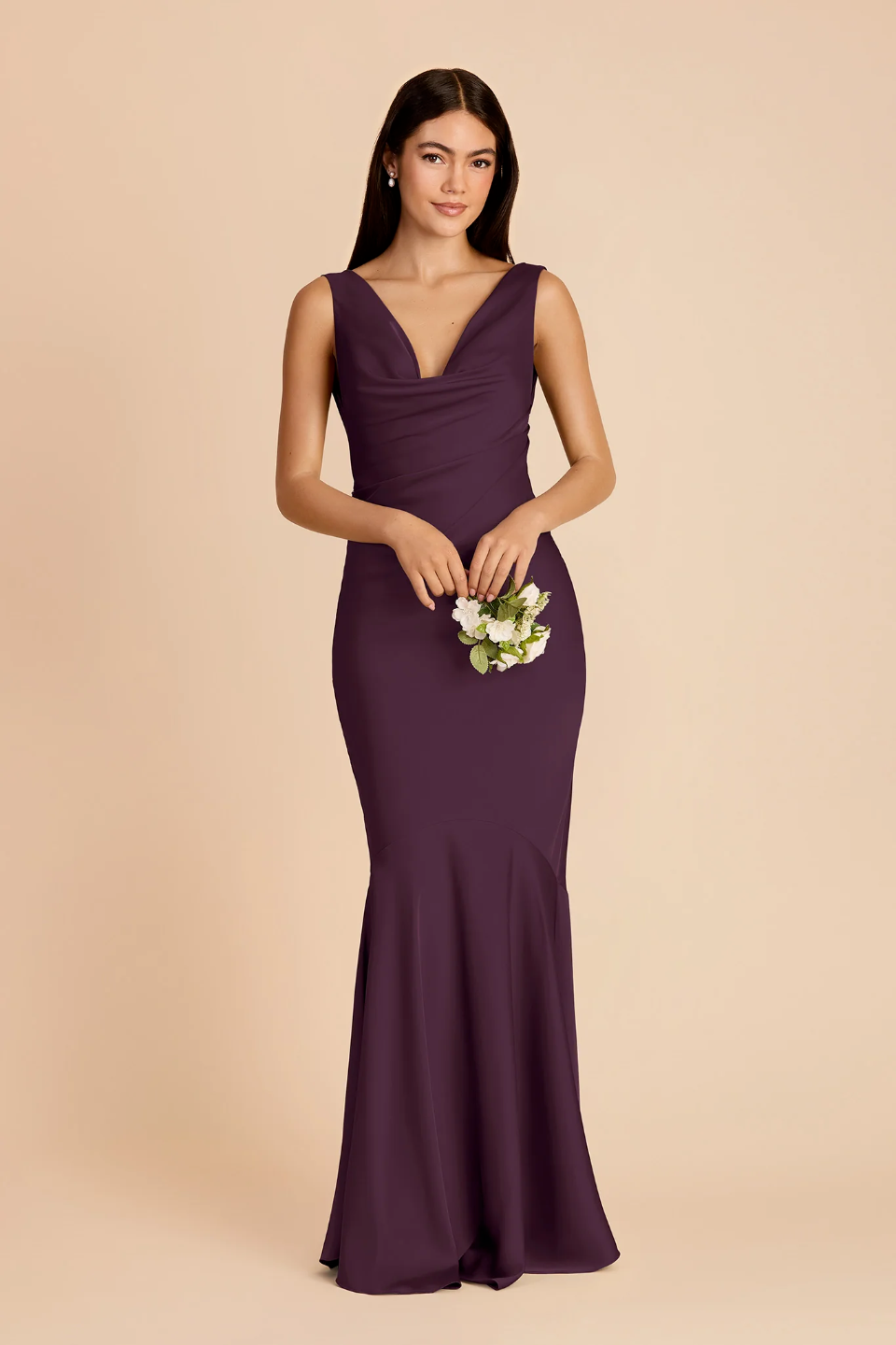 Elegant Cowl Neck Satin Bridesmaid Dress with Crisscross Open Back and Mermaid Skirt