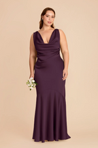 Elegant Cowl Neck Satin Bridesmaid Dress with Crisscross Open Back and Mermaid Skirt