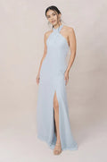 Fitted A-line Halter Neck Sleeveless Backless Ankle-Length Bridesmaid Dress