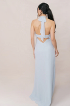 Fitted A-line Halter Neck Sleeveless Backless Ankle-Length Bridesmaid Dress