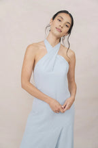 Fitted A-line Halter Neck Sleeveless Backless Ankle-Length Bridesmaid Dress