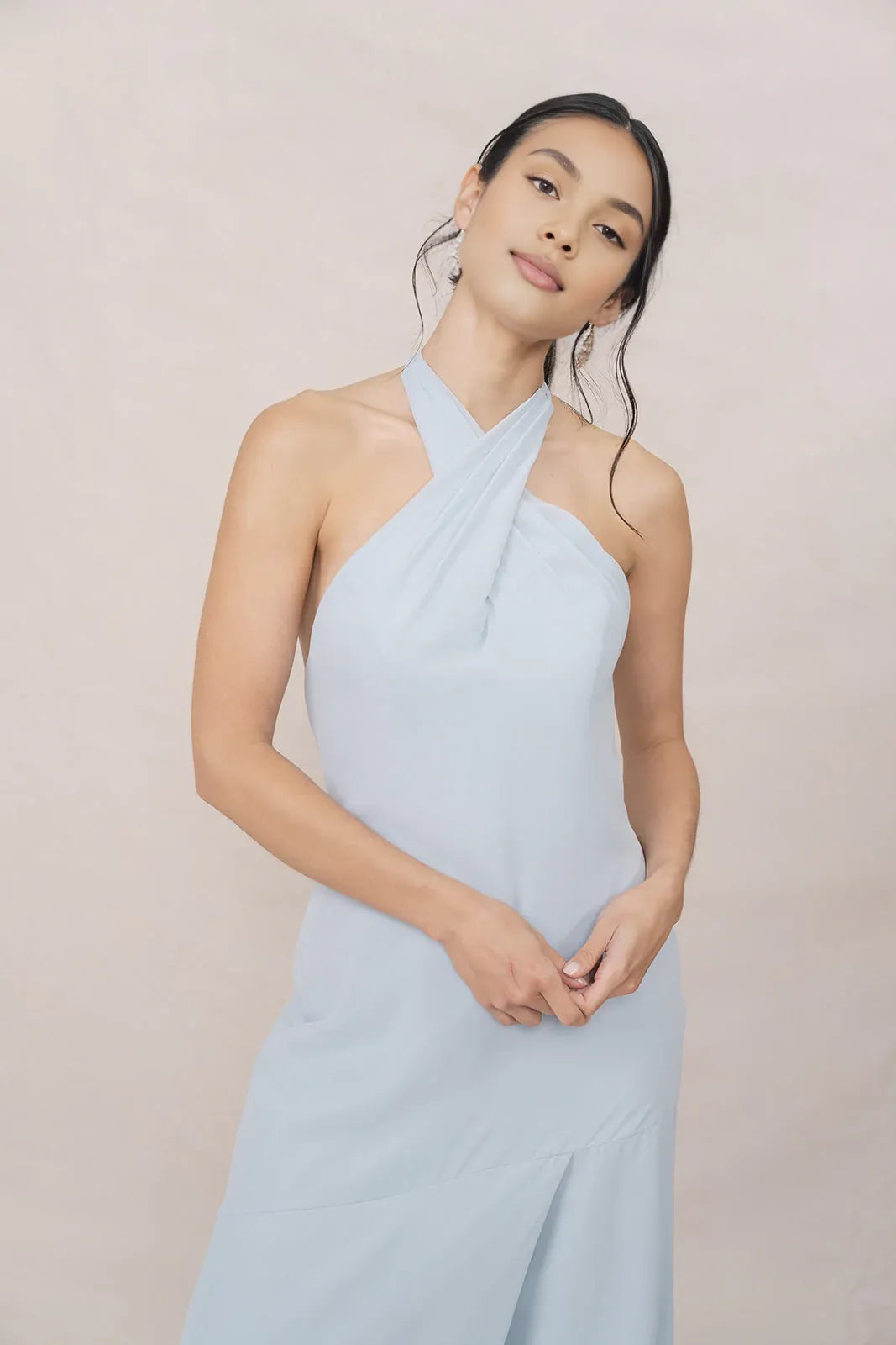 Fitted A-line Halter Neck Sleeveless Backless Ankle-Length Bridesmaid Dress