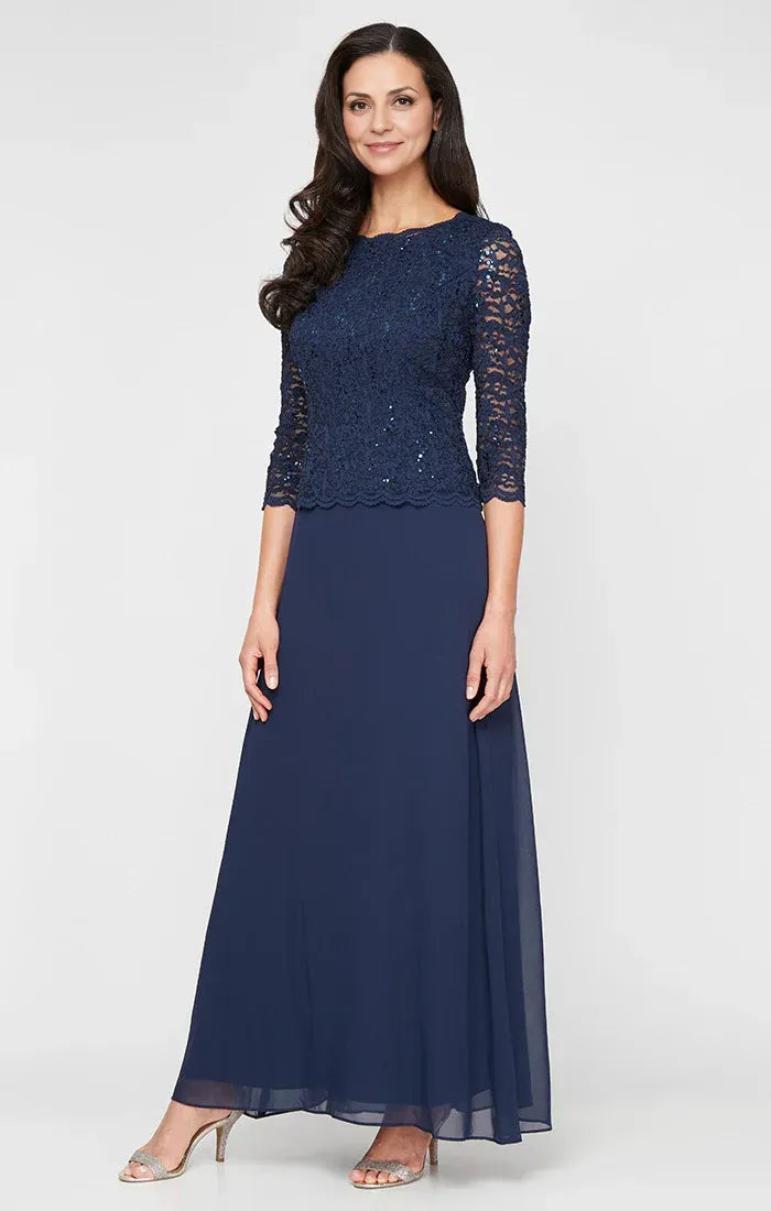 Fitted Boat Neck Long Sleeve Ankle-Length Mother of the Bride Dress