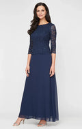 Fitted Boat Neck Long Sleeve Ankle-Length Mother of the Bride Dress