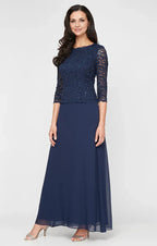 Fitted Boat Neck Long Sleeve Ankle-Length Mother of the Bride Dress