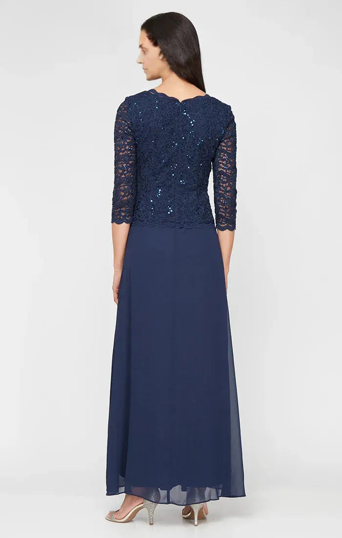 Fitted Boat Neck Long Sleeve Ankle-Length Mother of the Bride Dress