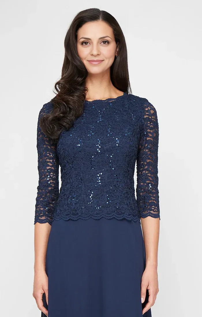 Fitted Boat Neck Long Sleeve Ankle-Length Mother of the Bride Dress