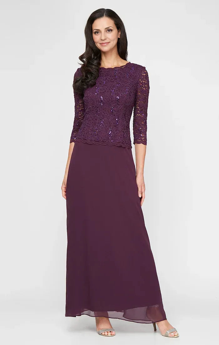 Fitted Boat Neck Long Sleeve Ankle-Length Mother of the Bride Dress
