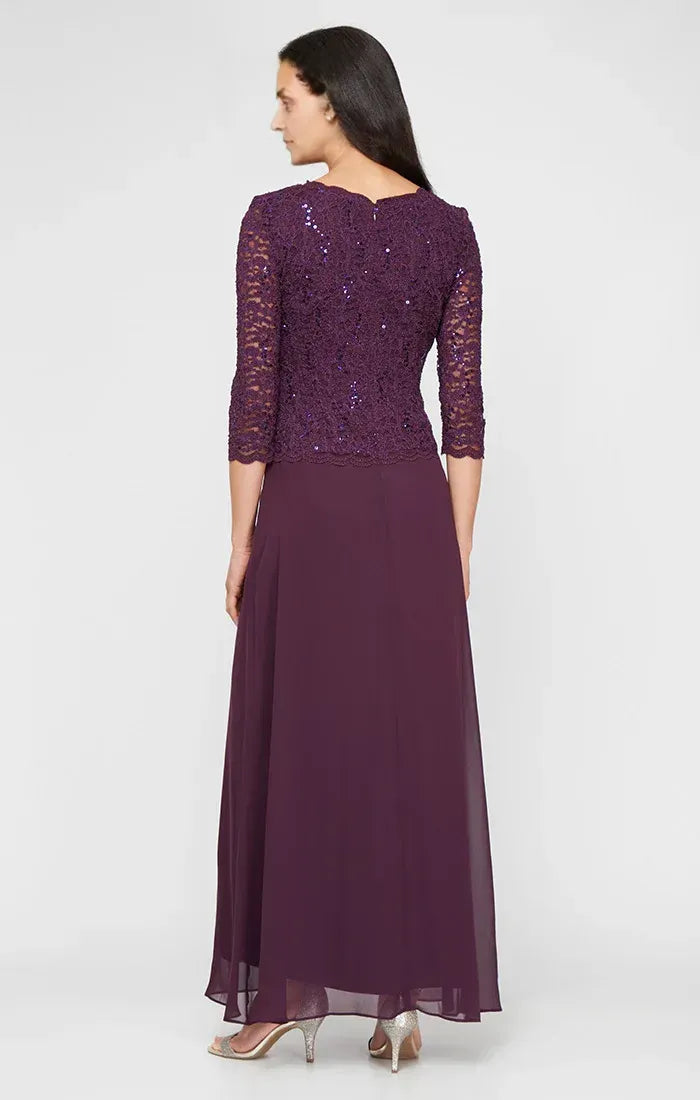 Fitted Boat Neck Long Sleeve Ankle-Length Mother of the Bride Dress