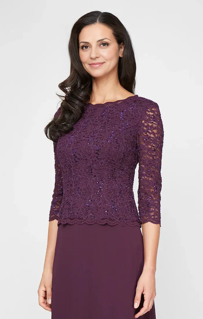 Fitted Boat Neck Long Sleeve Ankle-Length Mother of the Bride Dress