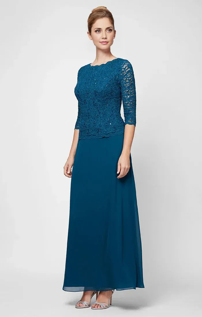 Fitted Boat Neck Long Sleeve Ankle-Length Mother of the Bride Dress