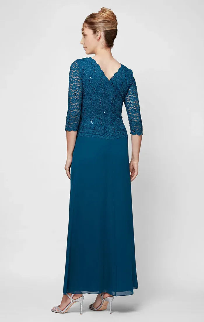 Fitted Boat Neck Long Sleeve Ankle-Length Mother of the Bride Dress