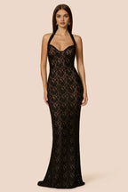 Fitted Halter Neck Sleeveless Backless Floor-Length Prom Dress