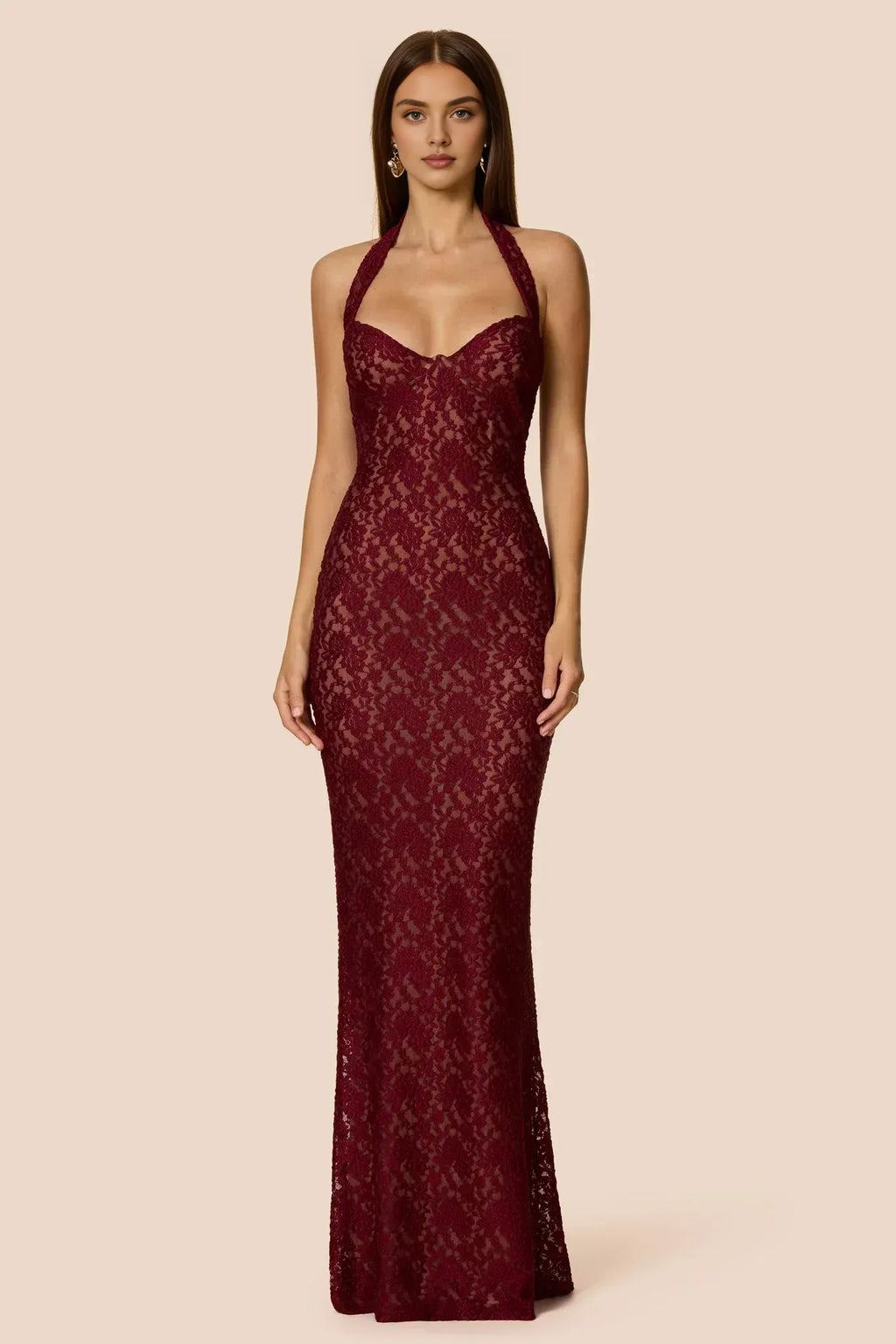 Fitted Halter Neck Sleeveless Backless Floor-Length Prom Dress