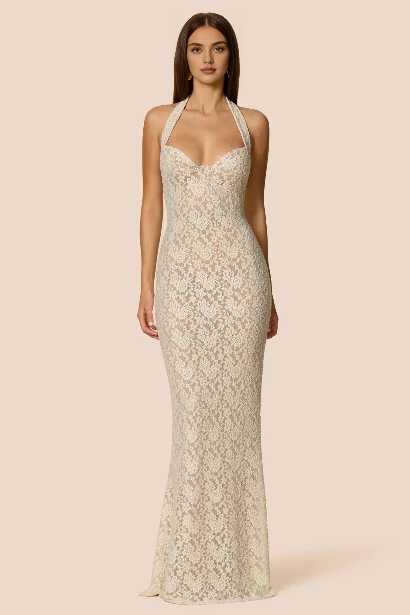 Fitted Halter Neck Sleeveless Backless Floor-Length Prom Dress