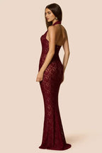 Fitted Halter Neck Sleeveless Backless Floor-Length Prom Dress