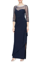 Fitted Illusion Neck Long Sleeve Zipper Up Floor-Length Mother of the Bride Dress