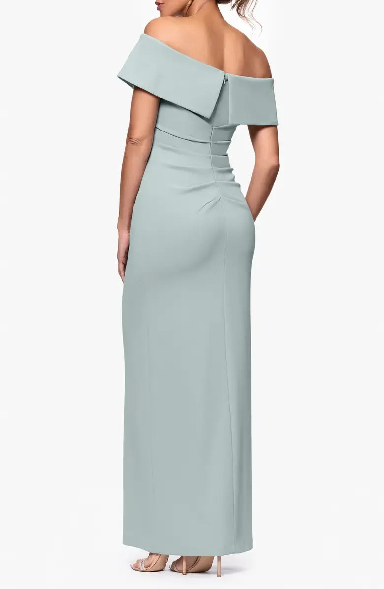 Fitted Off the Shoulder Sleeveless Zipper Up Ankle-Length Prom Dress