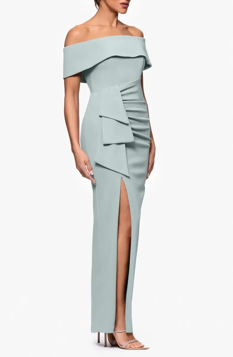 Fitted Off the Shoulder Sleeveless Zipper Up Ankle-Length Prom Dress