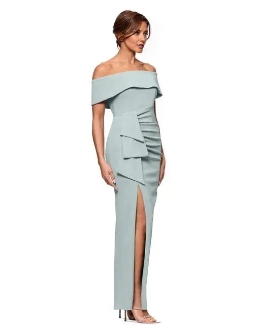 Fitted Off the Shoulder Sleeveless Zipper Up Ankle-Length Prom Dress