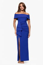 Fitted Off the Shoulder Sleeveless Zipper Up Ankle-Length Prom Dress