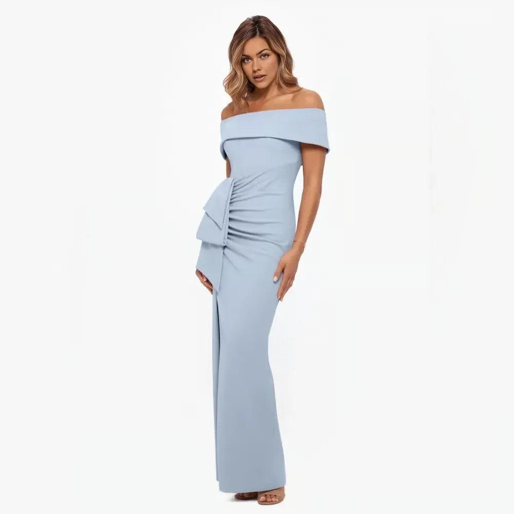 Fitted Off the Shoulder Sleeveless Zipper Up Ankle-Length Prom Dress