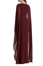 Fitted Scoop Neck Cape Sleeve Zipper Up Floor-Length Prom Dress
