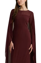 Fitted Scoop Neck Cape Sleeve Zipper Up Floor-Length Prom Dress