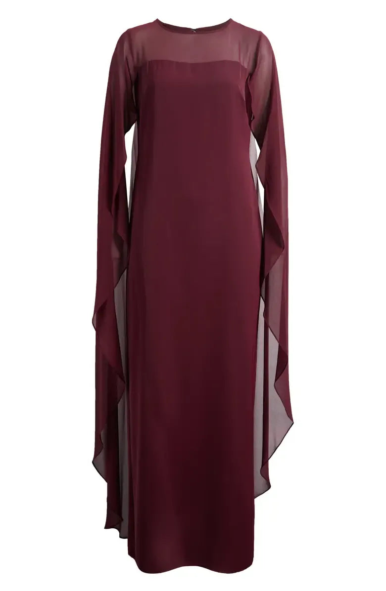 Fitted Scoop Neck Cape Sleeve Zipper Up Floor-Length Prom Dress