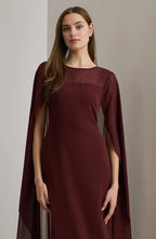 Fitted Scoop Neck Cape Sleeve Zipper Up Floor-Length Prom Dress