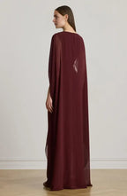 Fitted Scoop Neck Cape Sleeve Zipper Up Floor-Length Prom Dress