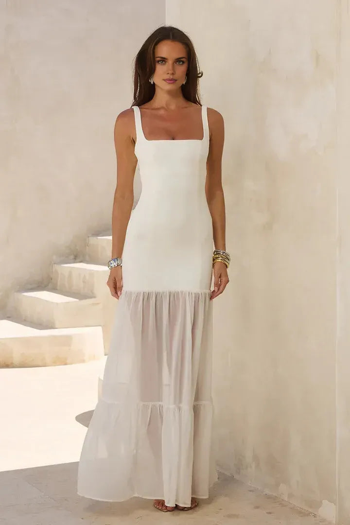 Fitted Square Neck Sleeveless Backless Floor-Length Prom Dress