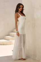 Fitted Square Neck Sleeveless Backless Floor-Length Prom Dress