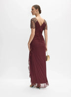 Fitted V-Neck Short Sleeve Zipper Up Floor-Length Prom Dress