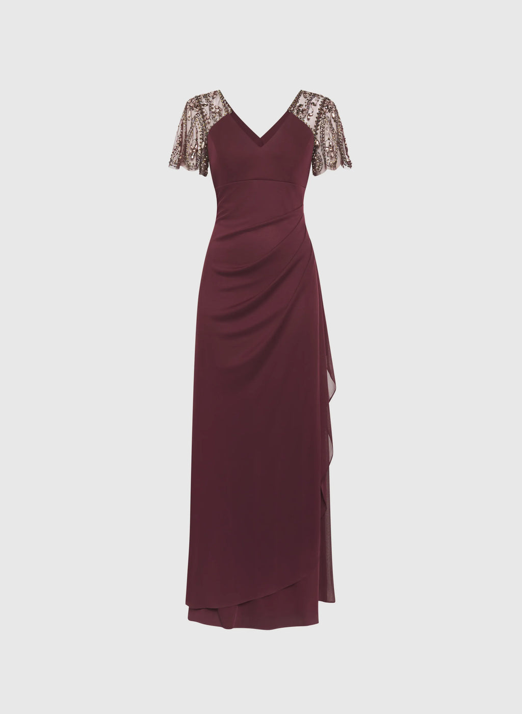Fitted V-Neck Short Sleeve Zipper Up Floor-Length Prom Dress