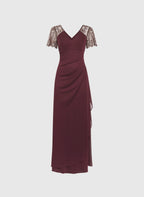 Fitted V-Neck Short Sleeve Zipper Up Floor-Length Prom Dress