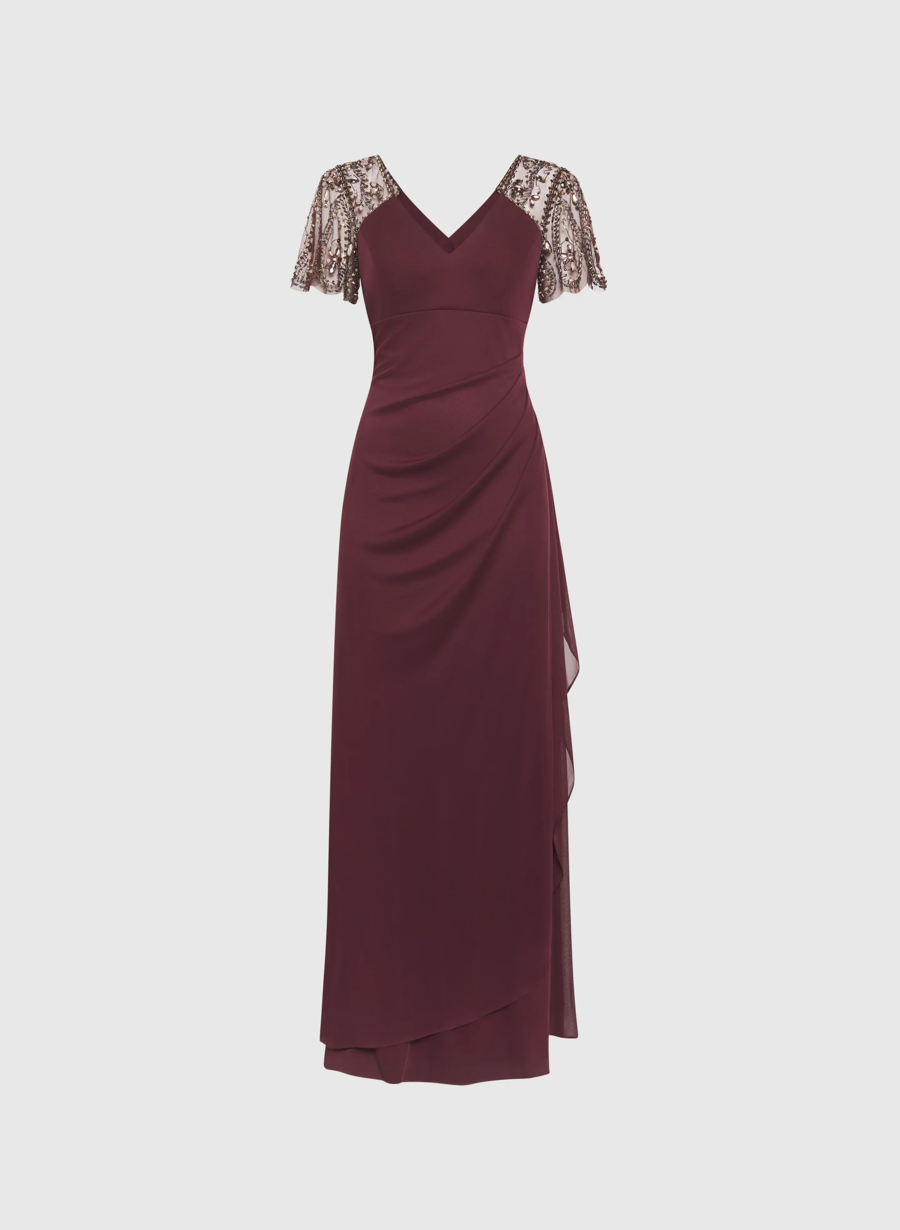 Fitted V-Neck Short Sleeve Zipper Up Floor-Length Prom Dress