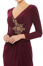 Fitted V Neck Long Sleeve Zipper Up Floor-Length Prom Dress