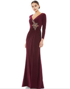 Fitted V Neck Long Sleeve Zipper Up Floor-Length Prom Dress