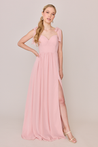 Elegant Flowy Sweetheart Neckline Ruffle Strap Open Back Side Slit Floor-length Pink Bridesmaid Dress
