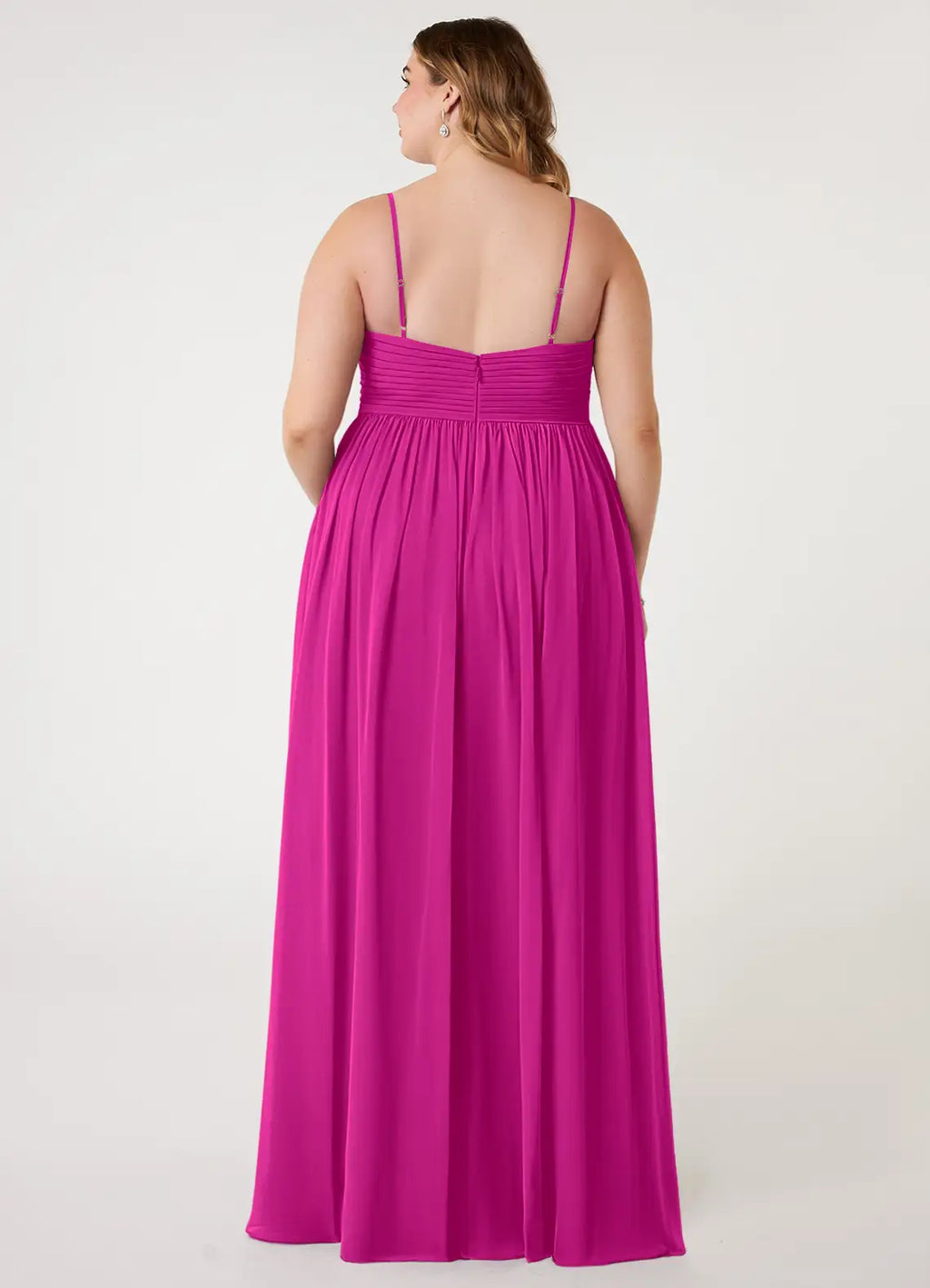 Elegant Flowy V-Neck Spaghetti Strap Open Back Floor-Length Chiffon Bridesmaid Dress with High Slit