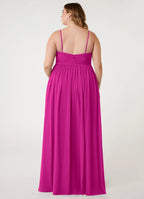 Elegant Flowy V-Neck Spaghetti Strap Open Back Floor-Length Chiffon Bridesmaid Dress with High Slit