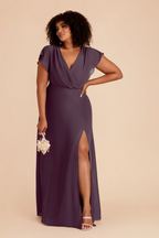 Elegant Flutter Sleeve Deep V-Neck Open Back High Slit Side Pocket Floor-Length Bridesmaid Dress