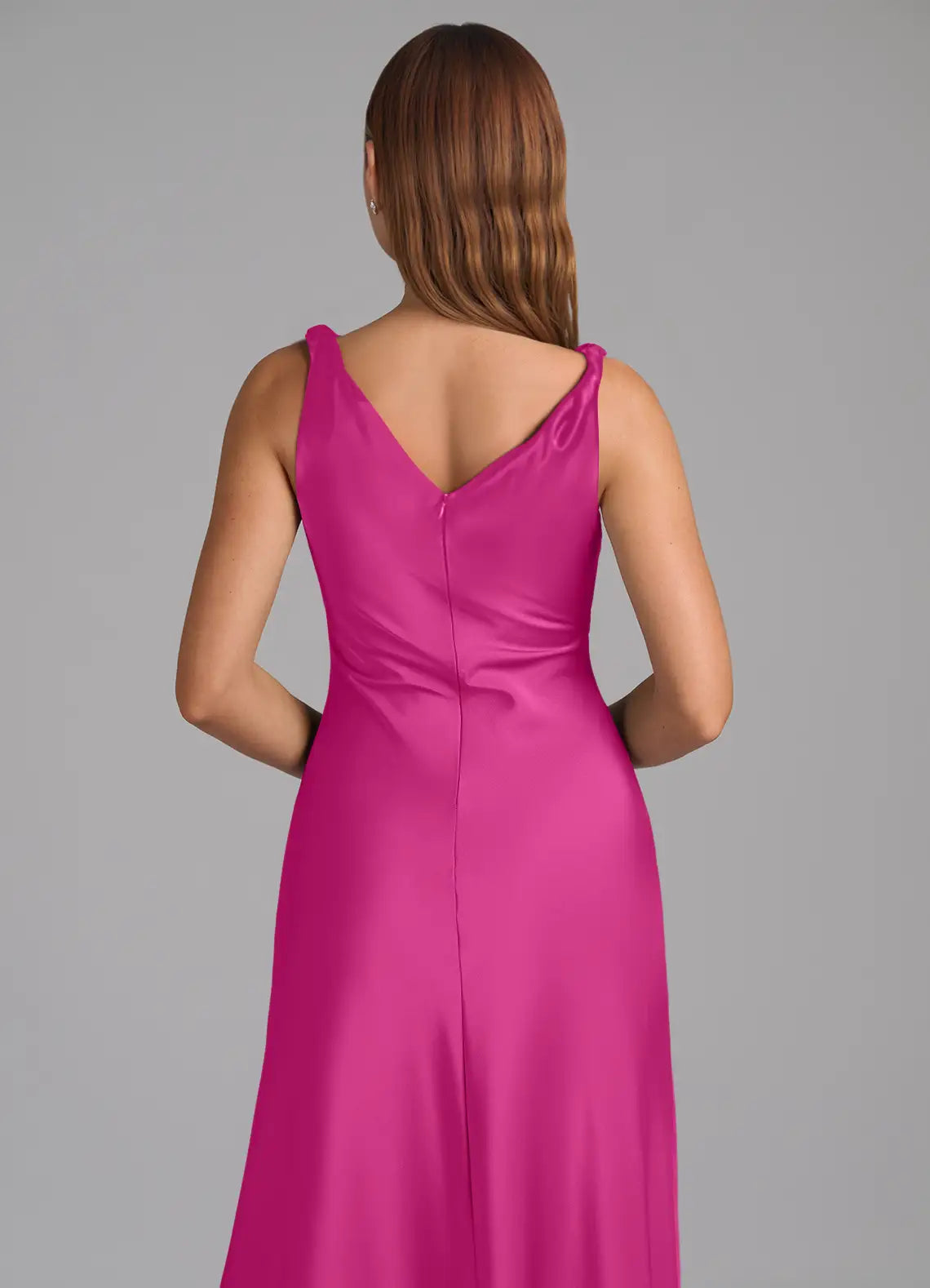 Elegant Form-Fitting Cowl Neck Sleeveless V-Back Floor-Length Satin Bridesmaid Dress for Wedding Events